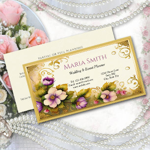Carte De Visite Élégant Fleurs Roses Gold Filigree