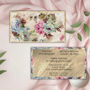 Carte De Visite Élégant floral abstrait aquarelle rustique or
