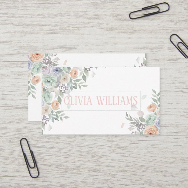 Carte De Visite Élégant floral aquarelle  (Devant/Arrière en situation)