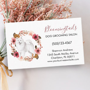 Carte De Visite Elégant Floral Aquarelle Chien Grooming Service