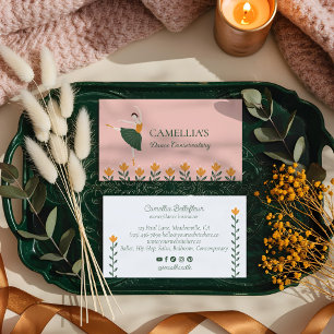 Carte De Visite Élégant Floral Ballet Dance Instructeur École rose