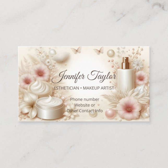 Carte De Visite Elegant Floral Beauty Cosmetic Professional (Devant)