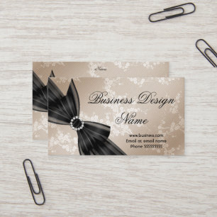 Carte De Visite Élégant floral beige fleur noir diamant nœud