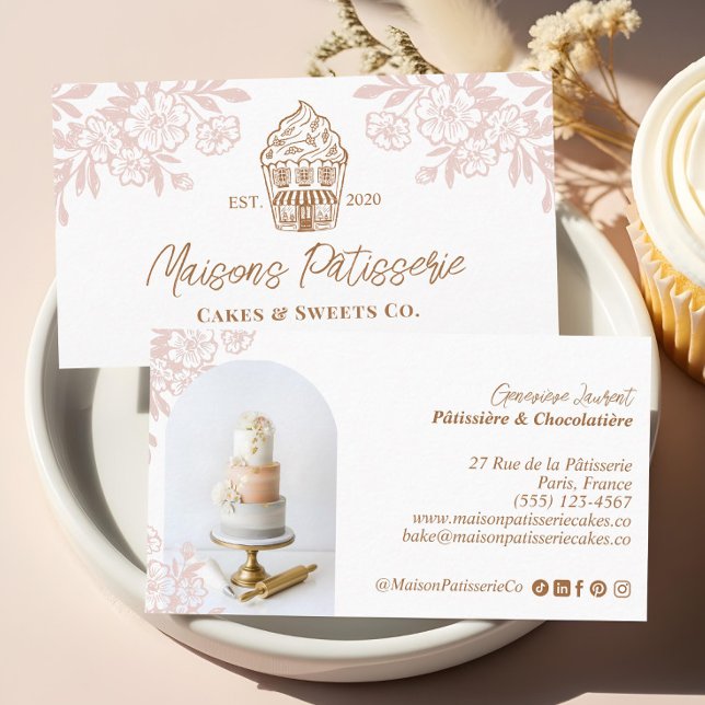 Carte De Visite Elegant Floral Cupcake Pastry Cake Bakery Shop (Elegant Floral Cupcake Pastry Cake Bakery Shop Business Card)
