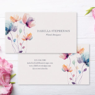 Carte De Visite Élégant floral de fleurs sauvages aquarelle