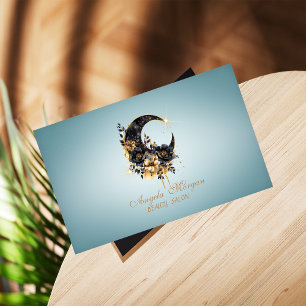 Carte De Visite Élégant floral lune bleu