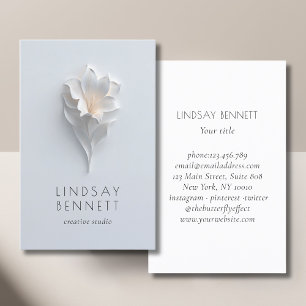 Carte De Visite Élégant Floral Minimaliste Blanc Bleu