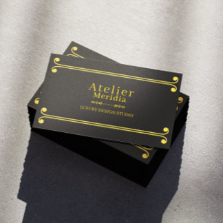 Carte De Visite Élégant floral noir et or de luxe