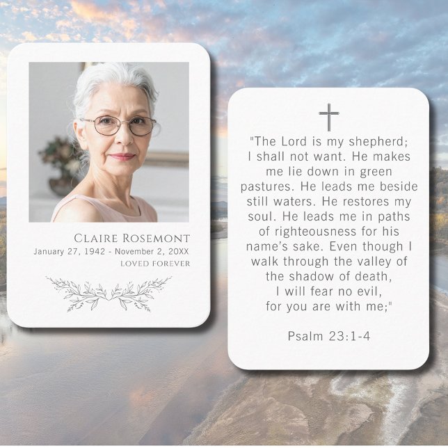 Carte De Visite Elegant Floral Photo Funeral Psalm 23 Prayer Card (Elegant Floral Photo Funeral Psalm 23 Prayer Card
)