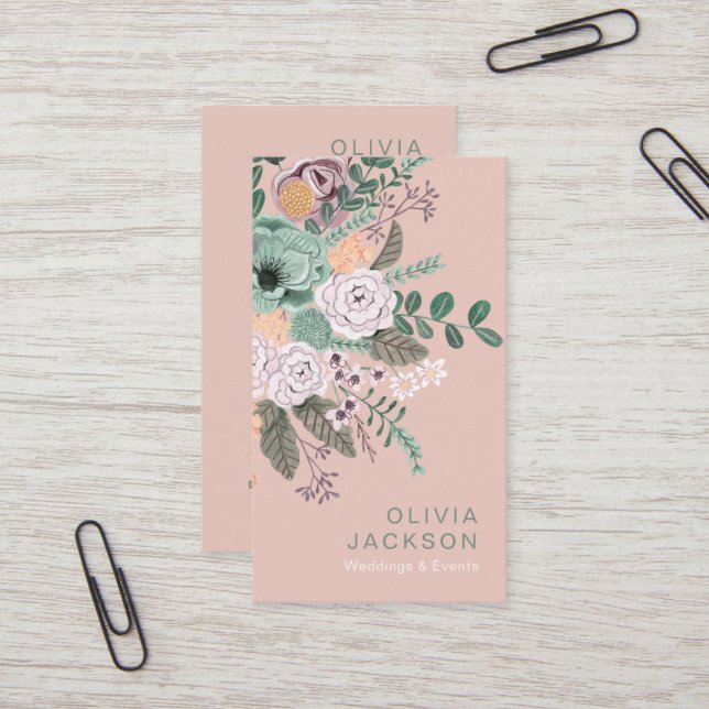 Carte De Visite Élégant floral rustique  (Devant/Arrière en situation)