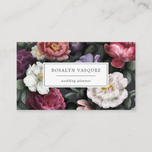 Carte De Visite Élégant floral sombre vintage sur fond noir