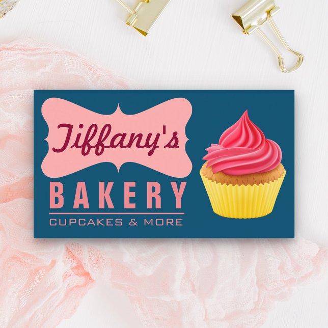 Carte De Visite Élégant gâteau rétro Cute Boutique Pink Cupcake Ba (Créateur téléchargé)