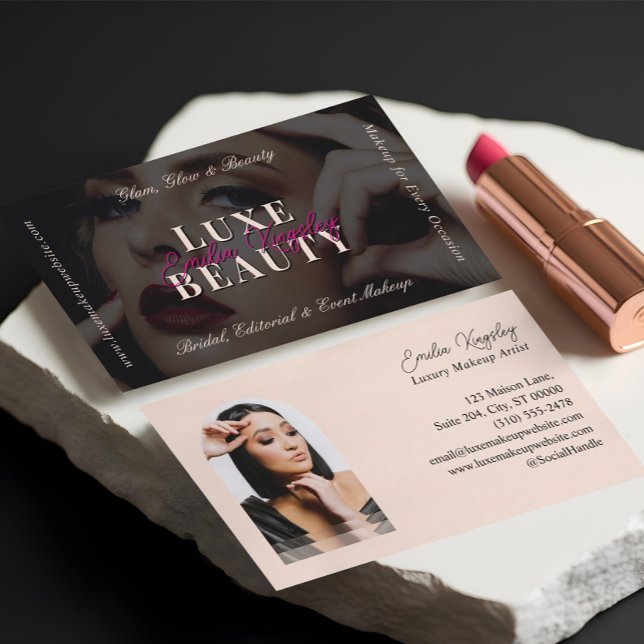 Carte De Visite Elegant Glam Luxe Makeup Beauty Artist Black Pink (Elegant Glam Luxe Makeup Beauty Artist Black Pink Business Card)