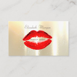 Carte De Visite Élégant Glamour Brillant, Or Faux, Lèvres Rouges