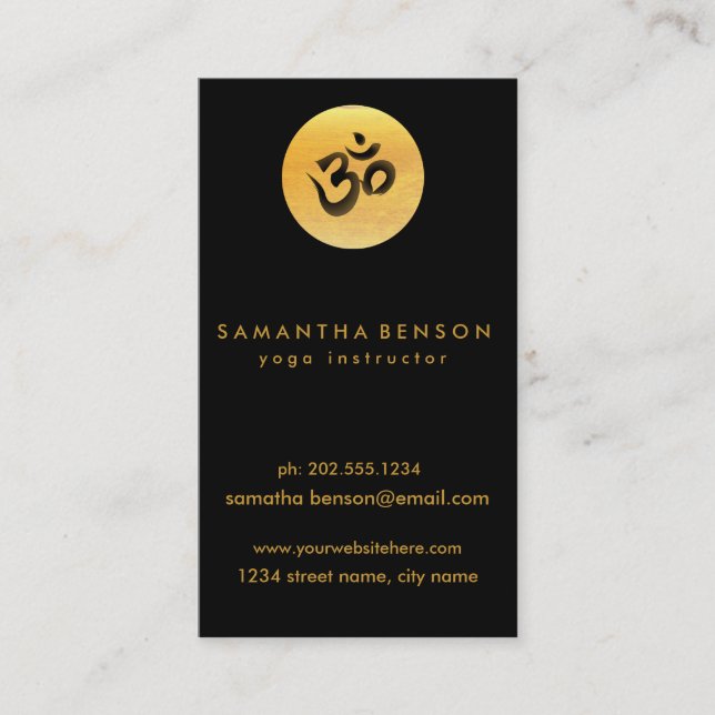 Carte De Visite Élégant Gold Circle OM Logo Black Yoga (Devant)