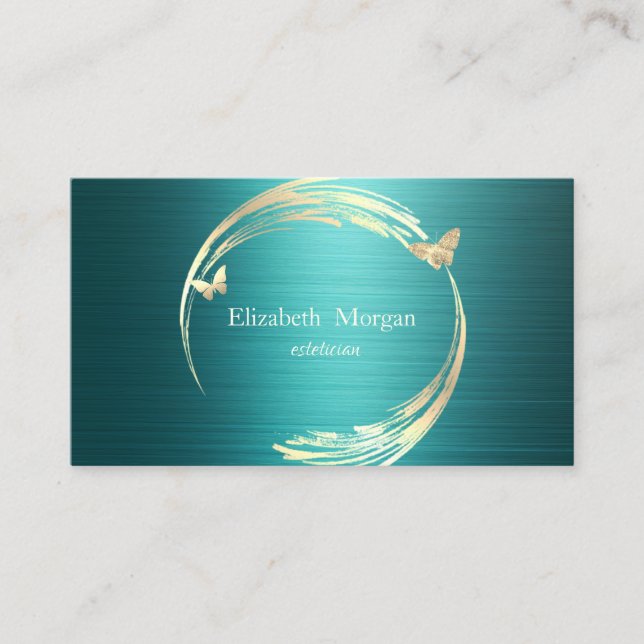 Carte De Visite Elegant Gold Circles Butterflies Green Metallic (Devant)