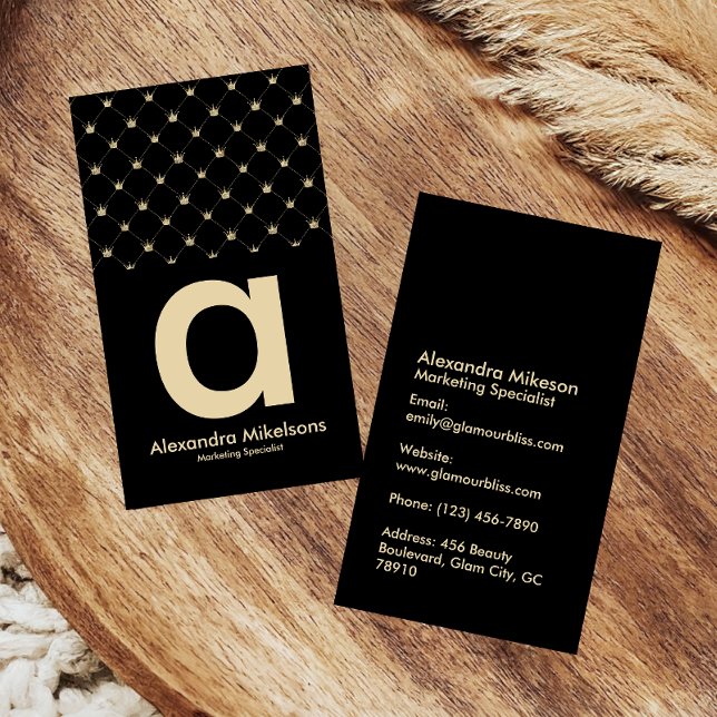 Carte De Visite Elegant Gold Crown Grid Black Minimal (Créateur téléchargé)