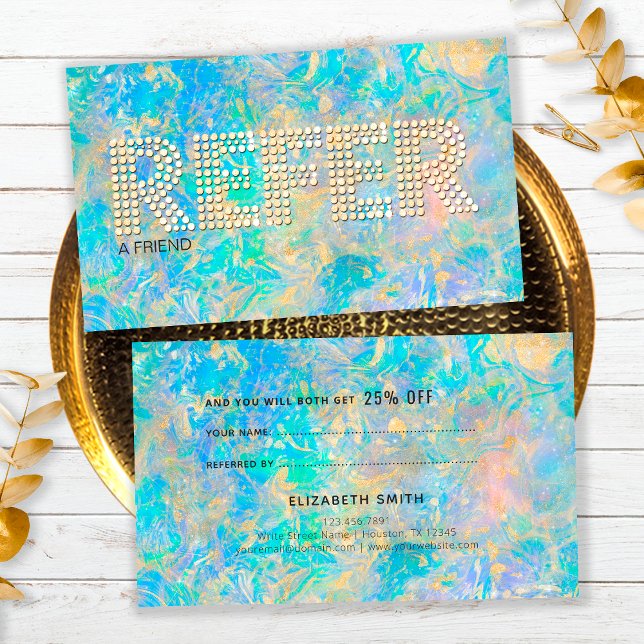 Carte De Visite Elégant Gold Diamond Opal Pierre de référence (Front and Back)