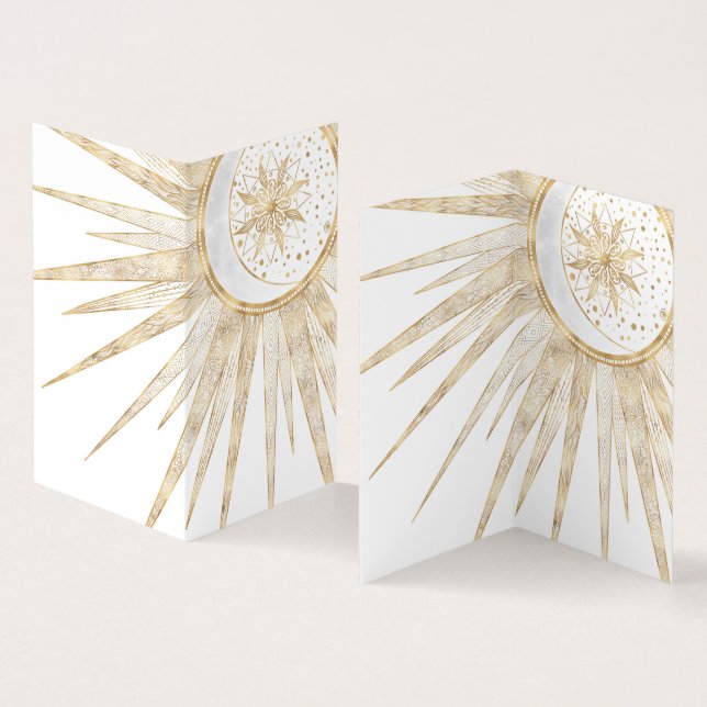 Carte De Visite Elegant Gold Doodles Sun Moon Mandala Design (Intérieur et extérieur)