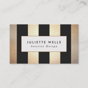 Carte De Visite Elegant Gold et Black Stried Designer d'intérieur