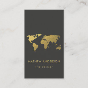 CARTE DE VISITE ELEGANT GOLD FAUX BLACK WORLD MAP PERSONALIZED
