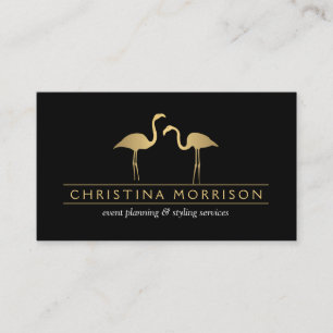 Carte de visite Elegant Gold Flamants roses Event 