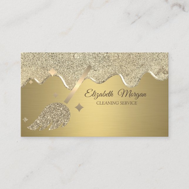 Carte De Visite Elegant Gold Glitter Broom Drips (Devant)