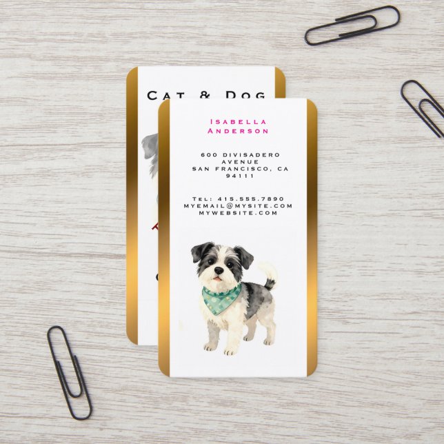 Carte De Visite Elegant Gold Grooming Dog Personalized Collection (Devant/Arrière en situation)