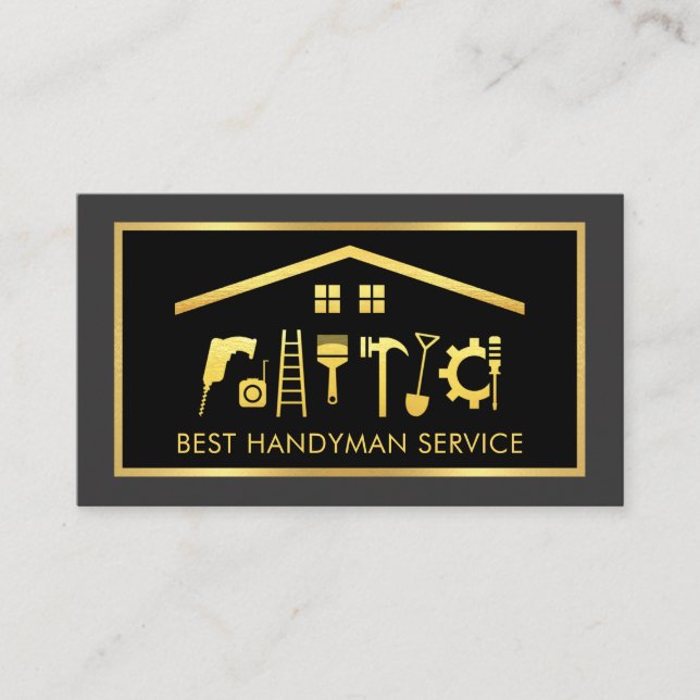 Carte De Visite Elegant Gold Handyman Tools Frame (Devant)