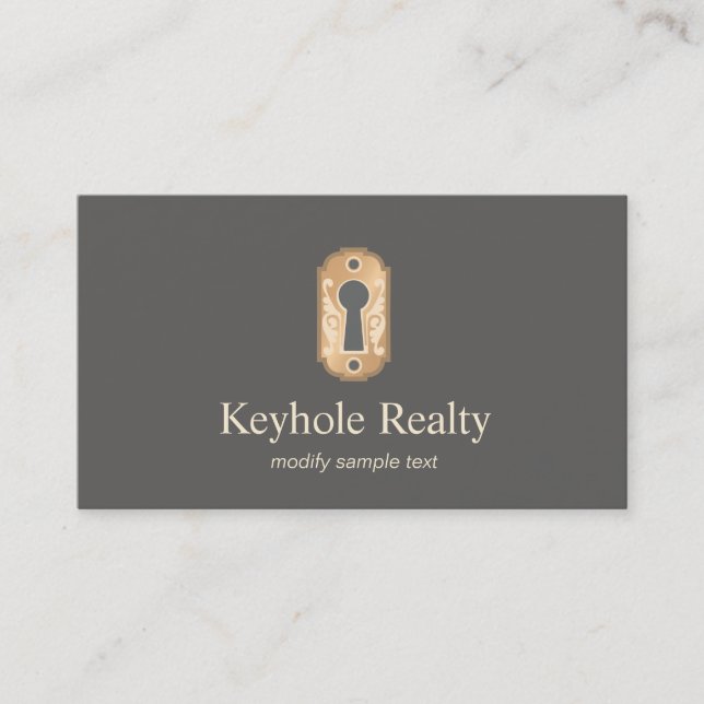 Carte De Visite Élégant Gold Key Hole Logo Immobilier (Devant)