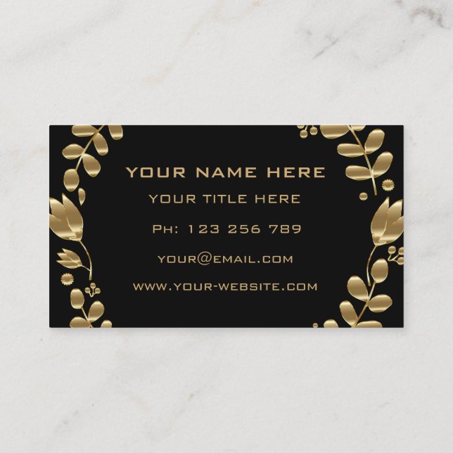 Carte De Visite Elegant Gold Leaves Tulips Black Business Card (Dos)