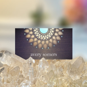 Carte De Visite Élégant Gold Lotus Mandala Wood Yoga Instructeur