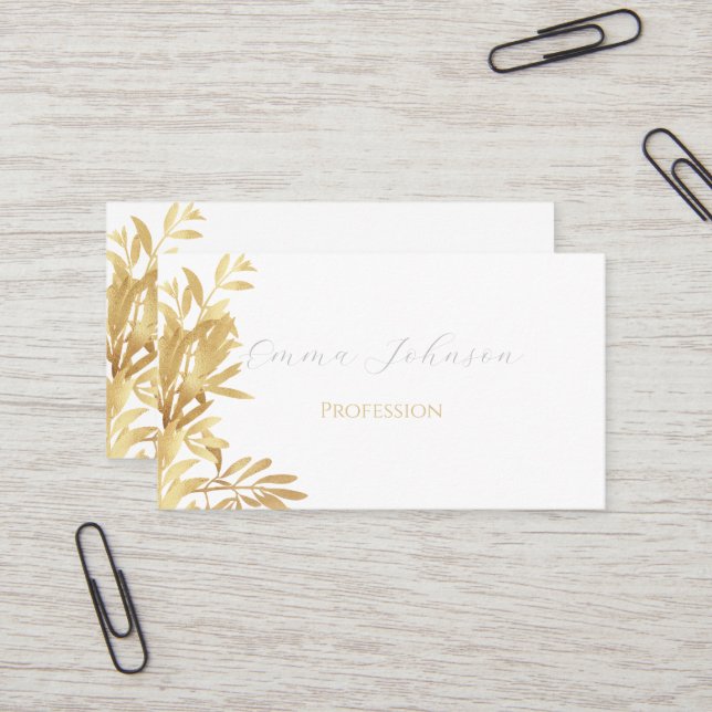 Carte De Visite Élégant Gold Olive branche Motif blanc (Devant/Arrière en situation)