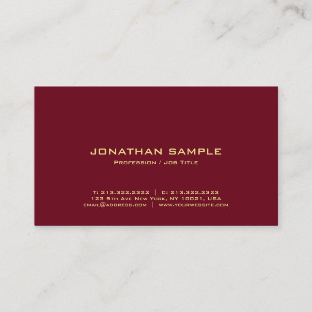 Carte De Visite Elegant Gold Text Professional Rich Burgundy Red (Devant)