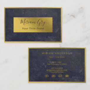 Carte De Visite Élégant Golden Foil & Dark Black Name Script 