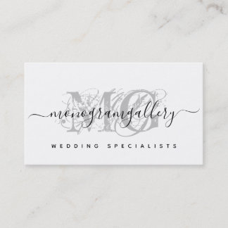 Carte De Visite Élégant Gris Luxe Glam Script Monogramme