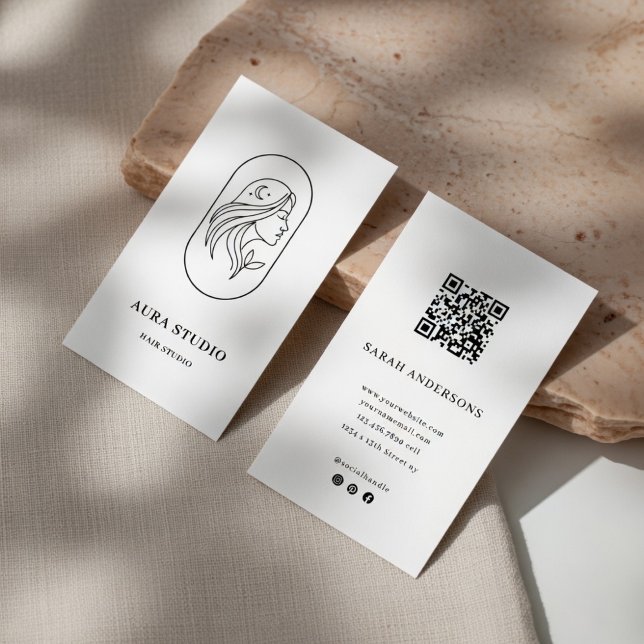 Carte De Visite Elegant Hair Stylist Business Card with QR Code  (Créateur téléchargé)