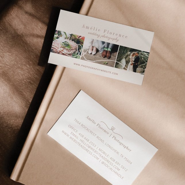 Carte De Visite Elegant Heart 3 Photo Collage Photographe Mariage (Créateur téléchargé)