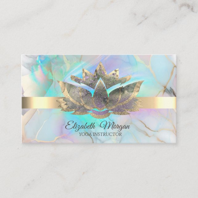 Carte De Visite Elegant Holographic Ink Lotus Opal Stone (Devant)