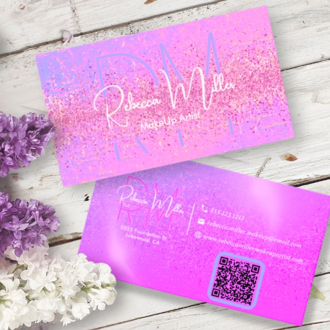Carte De Visite Elegant Holographic Iridescent Pink Business Card (Créateur téléchargé)