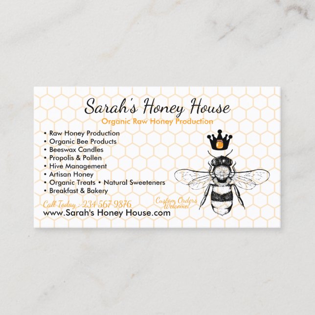Carte De Visite Elegant Honeycomb Professional Honey Bee (Devant)