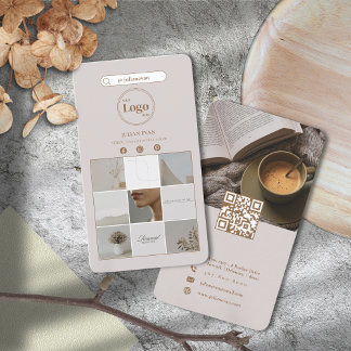 Carte De Visite Elégant Instagram Beige Photo Collage double face