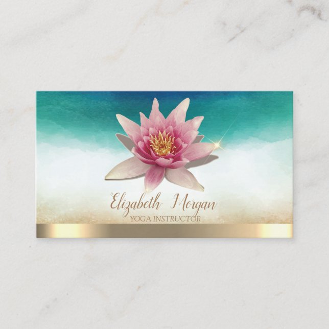 Carte De Visite Elégant instructeur de yoga Aquarelle Lotus (Devant)
