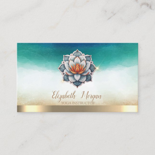 Carte De Visite Élégant instructeur de yoga bleu Lotus Aquarelle (Devant)