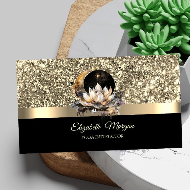 Carte De Visite Élégant instructeur de Yoga en or céleste Lotus Mo (Créateur téléchargé)