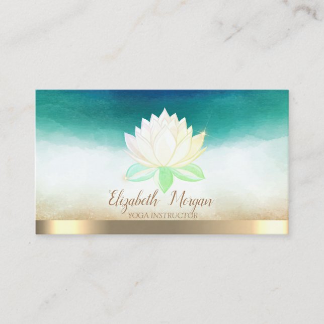 Carte De Visite Élégant instructeur de yoga Lotus Aquarelle (Devant)