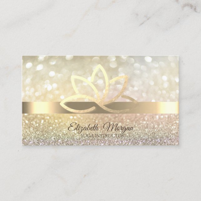 Carte De Visite Élégant instructeur de Yoga Lotus Gold Bokeh (Devant)