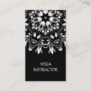 Carte De Visite Élégant instructeur de yoga noir blanc floral Mand