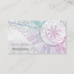 Carte De Visite Elegant Iridescent Sun Moon Mandala Silver Design
