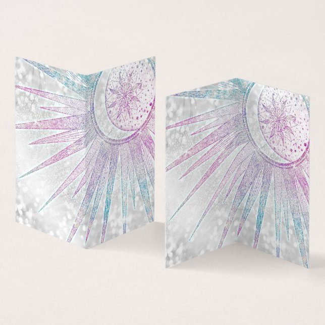 Carte De Visite Elegant Iridescent Sun Moon Mandala Silver Design (Intérieur et extérieur)